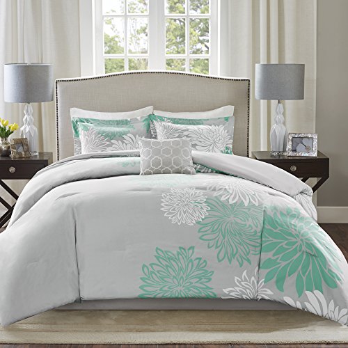 Comfort Spaces Enya Comforter Set-Modern Floral Design All Season Down Alternative Bedding, Matching Shams, Bedskirt, Decorative Pillows, Queen(90