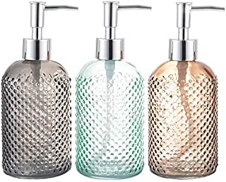 Cutiset 3 Pack Assorted Glass 15 Ounce Lotion Soap Dispenser Bottle with Pump for Bathroom, Kitchen