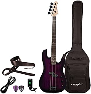 Sawtooth EP Series Electric Bass Guitar with Gig Bag & Accessories, Trans Purple