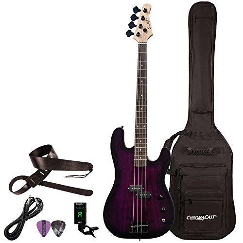 Sawtooth EP Series Electric Bass Guitar with Gig Bag & Accessories, Trans Purple