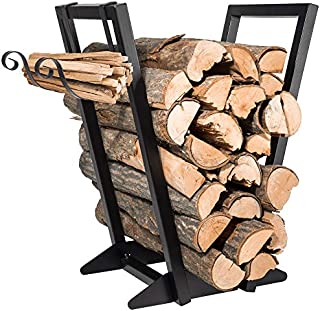 Qiang Ni Firewood Holder Fireplace Firewood Storage Rack with Kindling Holder, Heavy Duty Indoor or Outdoor Log Holder