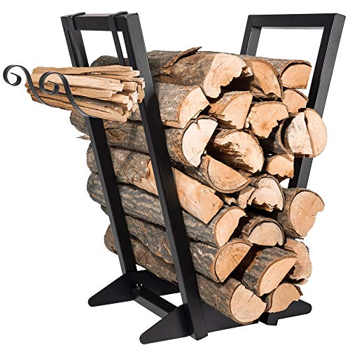 Qiang Ni Firewood Holder Fireplace Firewood Storage Rack with Kindling Holder, Heavy Duty Indoor or Outdoor Log Holder