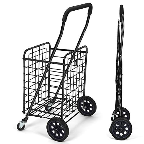 Pipishell Shopping Cart with Dual Swivel Wheels for Groceries - Compact Folding Portable Cart Saves Space - with Adjustable Handle Height - Lightweight Easy to Move Trolley Holds up to 70L/Max 66Ibs