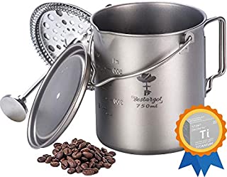 Bestargot Titanium Cup Camping Coffee Mug 750ml Pot, Outdoor French Press Pot, Camp Cooking Pot, Multi-Functional Travel Mug, Pot, Capacity 25 Fl Oz, Light and Portable 7.7 Oz