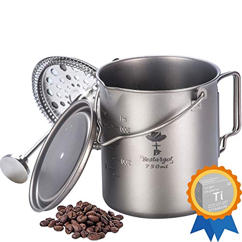 Bestargot Titanium Cup Camping Coffee Mug 750ml Pot, Outdoor French Press Pot, Camp Cooking Pot, Multi-Functional Travel Mug, Pot, Capacity 25 Fl Oz, Light and Portable 7.7 Oz