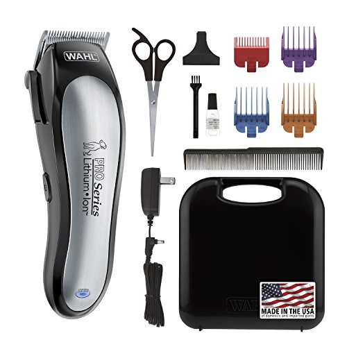 Wahl Lithium Ion Pro Series Cordless Animal Clippers  Rechargeable, Quiet, Low Noise, Heavy-Duty, Electric Dog & Cat Grooming Kit for Small & Large Breeds with Thick to Heavy Coats  Model 9766,Black and Silver