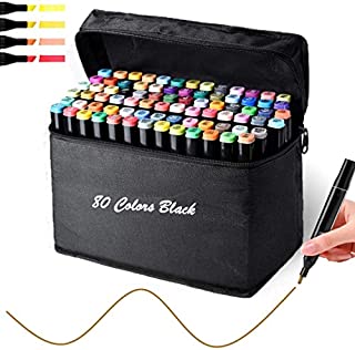 80 Alcohol Markers,Double Tipped Markers Permanent Art Marker Set for Kids and Dult Coloring, Sketch Markers for Drawing Sketching Adult Coloring, Alcohol-Based Marker, Great Gift Idea (Black)