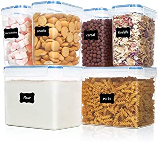 Vtopmart Airtight Food Storage Containers 6 Pieces - Plastic PBA Free Kitchen Pantry Storage Containers for Sugar,Flour and Baking Supplies - Dishwasher Safe - 24 Labels