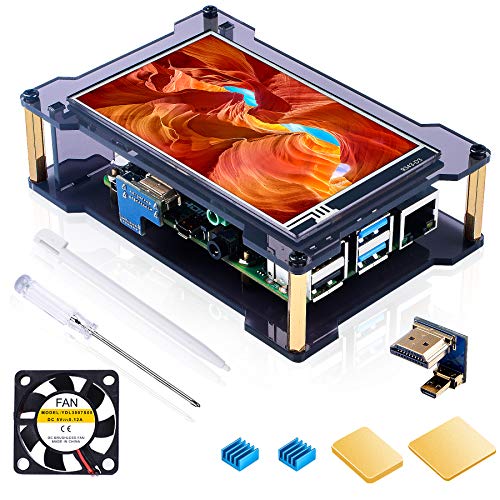 Miuzei Raspberry Pi 4 Touchscreen with Case & Fan, 4 inch IPS Touch Screen LCD Display, 800x480 HDMI Monitor for RPI 4b 8gb / 4gb / 2gb with Touch Pen, Heatsinks (Support Raspbian/Kali/Octopi/Ubuntu)
