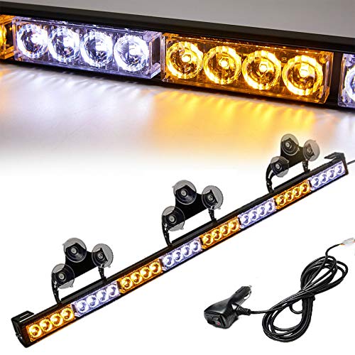 Traffic Advisor Light Bar 35.5 Inch 13 Flash Patterns 32 Led Warning Emergency Strobe Light Bar Directional Flashing Led Safety Lights with Cigar Lighter (35.5 Inch, Yellow/White)