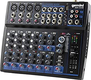 Gemini Sound Professional Audio Equipment GEM-12USB Compact Rotary 12 Channels Live Sound Music Podcast Bluetooth USB DJ Mixers with 3 Band EQ, 4 Mic Inputs