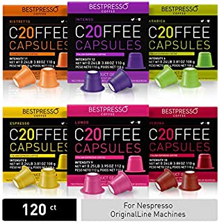 Bestpresso Coffee for Nespresso Original Machine 120 pods Certified Genuine Espresso Variety Pack Pods Compatible with Nespresso Original