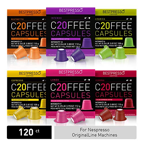 Bestpresso Coffee for Nespresso Original Machine 120 pods Certified Genuine Espresso Variety Pack Pods Compatible with Nespresso Original