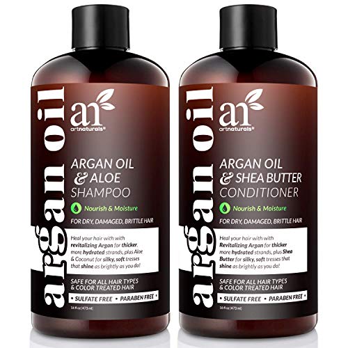 ArtNaturals Organic Moroccan Argan Oil Shampoo and Conditioner Set - (2 x 16 Fl Oz / 473ml) - Sulfate Free - Volumizing & Moisturizing - Gentle on Curly & Color Treated Hair - Infused with Keratin