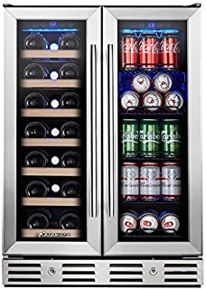 Kalamera Wine and Beverage Refrigerator, Kalamera 24 Under Counter Dual Zone Wine Cooler for Home - Built in Wine Fridge w/ 20 Bottles and 78 Cans Capacity