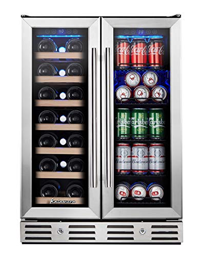 Kalamera Wine and Beverage Refrigerator, Kalamera 24 Under Counter Dual Zone Wine Cooler for Home - Built in Wine Fridge w/ 20 Bottles and 78 Cans Capacity