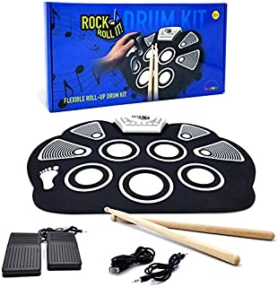 MUKIKIM Rock and Roll It  Drum. Roll Up Portable Drum Set for Kids & Adults. Drum Practice Pad Kit for Beginners. Electronic Silicone Drum Practice Pad | Pedals | Drum Sticks