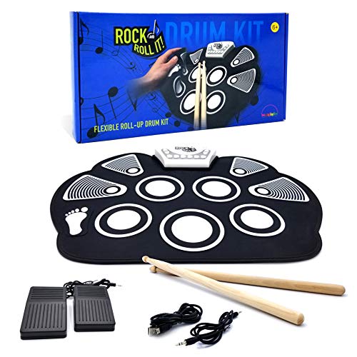 MUKIKIM Rock and Roll It  Drum. Roll Up Portable Drum Set for Kids & Adults. Drum Practice Pad Kit for Beginners. Electronic Silicone Drum Practice Pad | Pedals | Drum Sticks