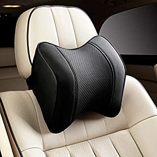 Raygis Car Pillow, Car Neck Support Pillow for Relieving Neck Fatigue, with Black Pu Leather and Memory Foam, Car Seat Headrest Cushion in Ergonomic Design(1 Pack)