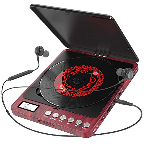 Portable CD Player, 2000 mAh Rechargeable Compact Personal CD Player with Double Headphones Jack Support Shockproof/Anti-Skip Protection, Walkman Music Disc Player with Audio Cable (Red)