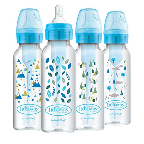 Dr. Brown's Options + Baby Bottles, 8oz/250ml, Narrow Bottle, Blue Nature Designs, 4 Pack