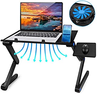 2021 Adjustable Laptop Bed Table Computer Stand, Laptop Notebook Stand Reading Holder with Large Cooling Fan & Mouse Pad for Bed Couch Office Sofa