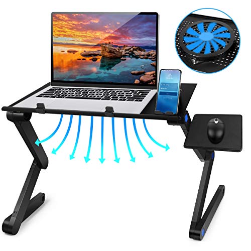 2021 Adjustable Laptop Bed Table Computer Stand, Laptop Notebook Stand Reading Holder with Large Cooling Fan & Mouse Pad for Bed Couch Office Sofa