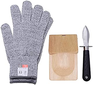 3-Piece Easy Oyster Shucker Opener Set - Oyster Shucking Knife, Oyster Shucking Clamp, and Level 5 Protection Food Grade Cut Resistant Gloves