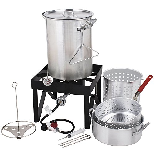 Backyard Pro 30 Qt. Deluxe Aluminum Turkey Fryer Kit/Steamer Kit - 55,000 BTU + Many Accessories Thanksgiving Propane Outdoor Cooking