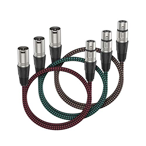 XLR Cable 6ft, BIFALE Heavy Duty Hybrid Braided XLR Patch Cable 3Pin XLR Male to Female Multi-Colored Microphone Cable Balanced Mic/Snake Cord - 3Pack (TOP Series)