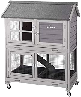 [Upgrade Version] Rabbit Hutch Bunny Hutch, Rabbit Cage with Two No Leak Trays, Indoor & Outdoor Cage for Bunny, -Upgraded Bottom Wire Netting