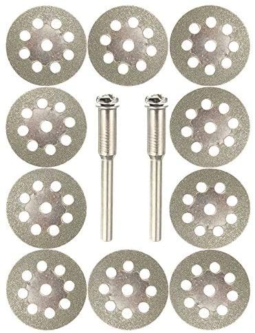 COLIBROX Diamond Cutting Wheels For Dremel Rotary Tool 10 Cut Off Discs 2 Mandrels 545 Set Kit Cuts Stone Glass Tile Concrete Metal Bottle Masonry Cutter 10pcs