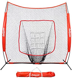 GoSports 7 X 7feet Baseball & Softball Practice Hitting & Pitching Net with Bow Frame, Carry Bag and Bonus Strike Zone, Great for All Skill Levels, Regulation