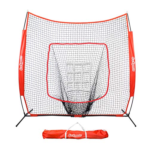 GoSports 7 X 7feet Baseball & Softball Practice Hitting & Pitching Net with Bow Frame, Carry Bag and Bonus Strike Zone, Great for All Skill Levels, Regulation