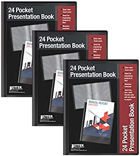 24 Pocket Bound Sheet Protector Presentation Book, 3 Pack, Clear View Front, 48 Page Capacity, by Better Office Products, Art Portfolio, Durable Black Poly Front and Back Covers, Letter Size