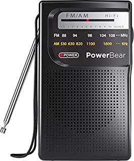 PowerBear Portable Radio | AM/FM, 2AA Battery Operated with Long Range Reception for Indoor, Outdoor & Emergency Use | Radio with Speaker & Headphone Jack (Black)