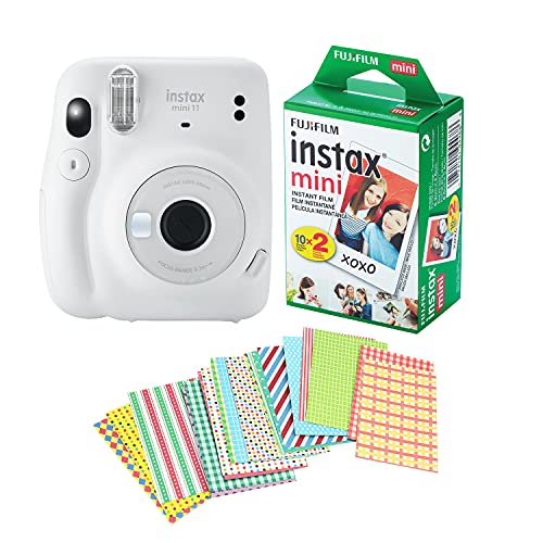 Fujifilm Instax Mini 11 Camera with 20 Fuji Instant Films and Quality Photo Stickers (Ice White)