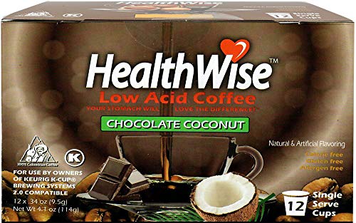 HealthWise Low Acid 100% Colombian Chocolate Coconut Kcups, 12 count