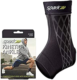 Spark Kinetic Ankle Sleeve - Compression with Embedded Kinesiology Tape - Joint Pain, Achilles Tendonitis, Plantar Fasciitis - Walking, Running, Hiking, and Fitness - Size Medium