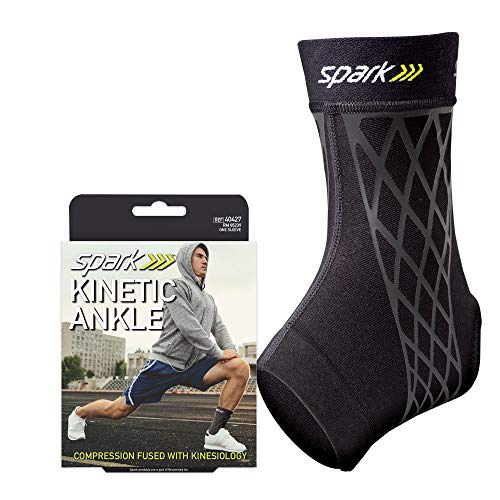 Spark Kinetic Ankle Sleeve - Compression with Embedded Kinesiology Tape - Joint Pain, Achilles Tendonitis, Plantar Fasciitis - Walking, Running, Hiking, and Fitness - Size Medium