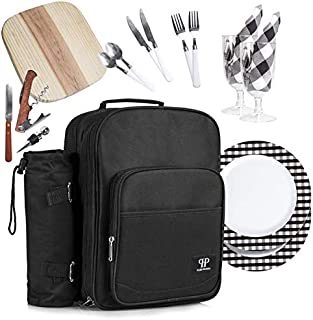 Plush Picnic - 2 Person Picnic Backpack/Picnic Basket with Cooler Compartment, Detachable Bottle/Wine Holder, Fleece Blanket, Plates and Cutlery Set