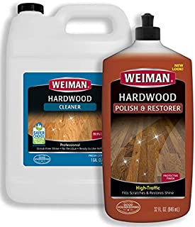 Weiman Hardwood Floor Cleaner and Polish - 128 Ounce Cleaner and 32 Ounce Polish - High-Traffic Hardwood Floor, Natural Shine, Removes Scratches, Leaves Protective Layer - Packaging May Vary