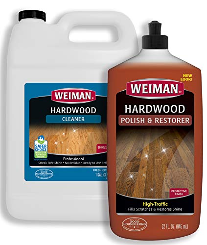 Weiman Hardwood Floor Cleaner and Polish - 128 Ounce Cleaner and 32 Ounce Polish - High-Traffic Hardwood Floor, Natural Shine, Removes Scratches, Leaves Protective Layer - Packaging May Vary