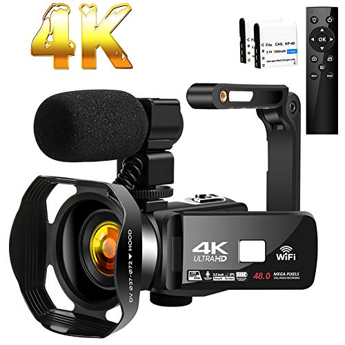 Camcorder 4K HD 48MP Video Camera 18X Digital Zoom IR Night Vision YouTube Camcorder with Portable Handheld StabilizerMicrophone and Remote Control