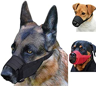 CollarDirect Adjustable Dog Muzzle Small Medium Large Dogs Set 2PCS Soft Breathable Nylon Mask Safety Dog Mouth Cover Anti Biting Barking Pet Muzzles Dogs Black Red (M/L, 2 Black)