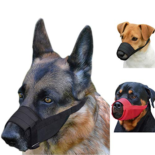 CollarDirect Adjustable Dog Muzzle Small Medium Large Dogs Set 2PCS Soft Breathable Nylon Mask Safety Dog Mouth Cover Anti Biting Barking Pet Muzzles Dogs Black Red (M/L, 2 Black)