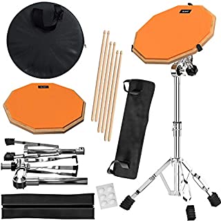 Practice Pad & Snare Stand Bundle - Drum Pad Double Sided with Drumsticks and Drum Stand for Four Inch Snare Drum With Two Different Surfaces for Drum Practice - Silent Drum Double Sided Practice Pad