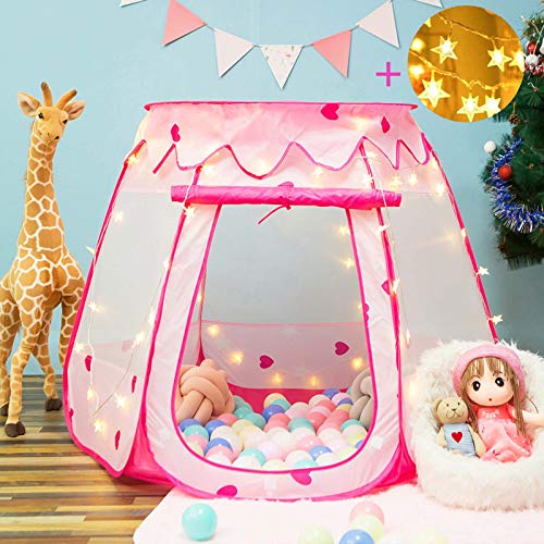 Crayline Pop Up Princess Tent with Star Light, Toys for 1&2&3 Year Old Girl Birthday Gift, Ball Pit for Toddlers Girls Toys, Easy to Pop Up and Assemble.