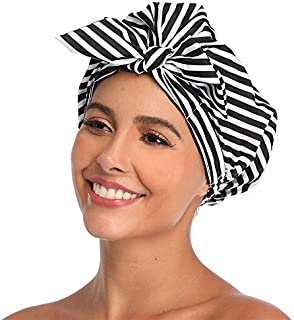 VVolf Shower Cap for Women Hair Caps for Shower Reusable Shower Cap for Long Hair Large Turban Shower Cap for Braids Black