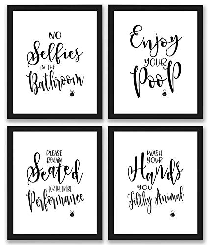 Bathroom Quotes and Sayings Art Prints | Set of Four Photos 8x10 Unframed | Great Gift for Bathroom Decor